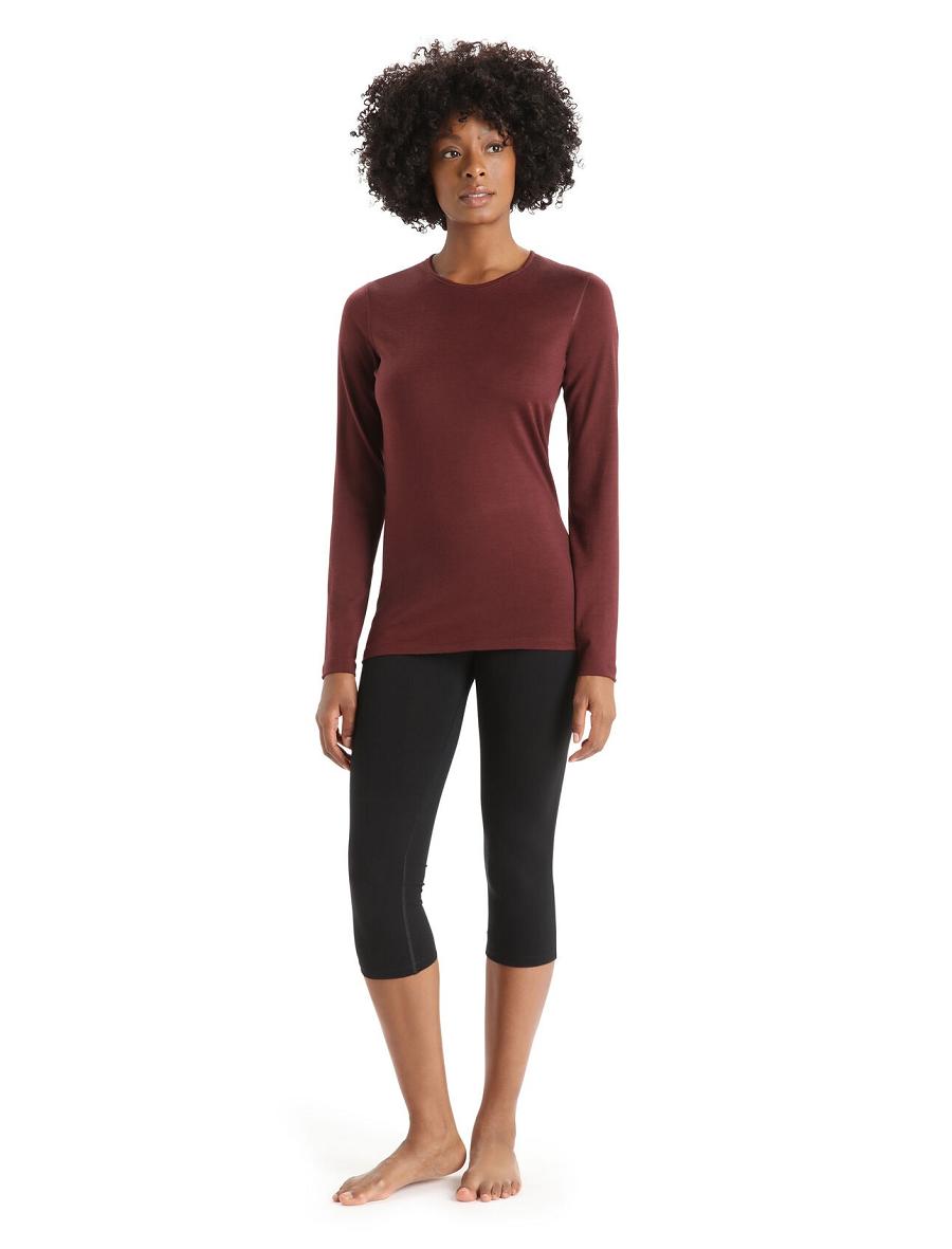 Women's Icebreaker Merino 200 Oasis Long Sleeve Crewe Thermal Top One Piece & Sets Espresso | CA 1182RVDW